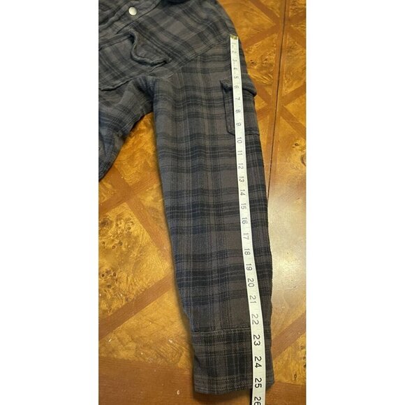 𝅺Fossil Flannel Shirt Utility Jacket Plaid Gray Shacket Size M Medium Pockets - Picture 9 of 9